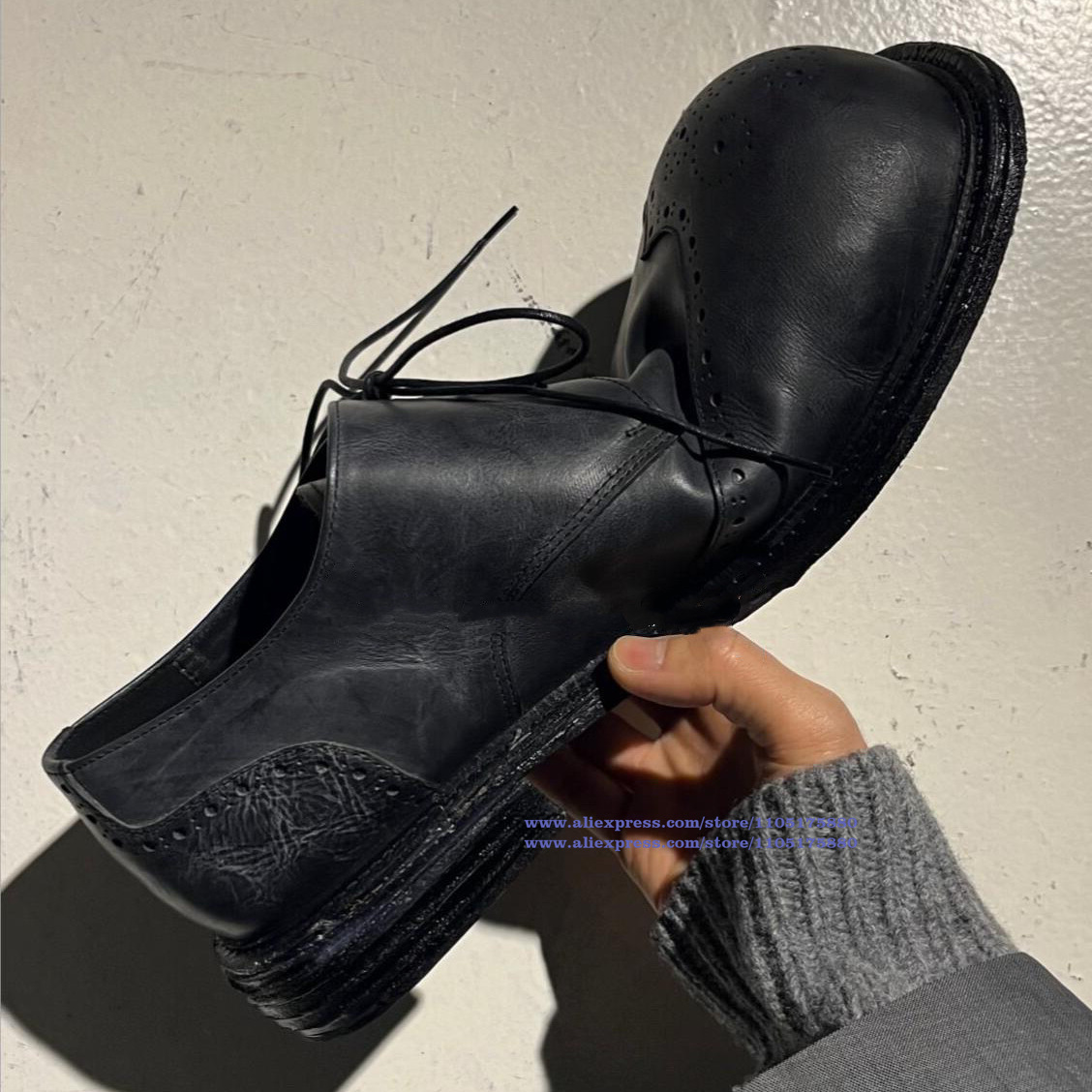 Oxford Shoes Brogue - Zapatos Oxford Brogue de Cuero Negro