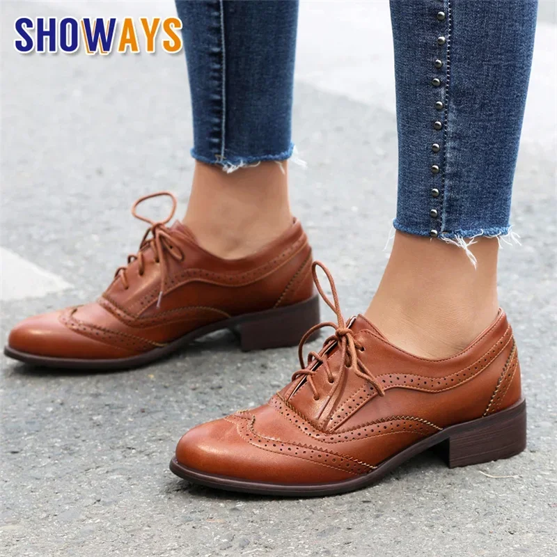 Oxford Shoes Brogue - Zapatos planos británicos para mujer, Oxfords,