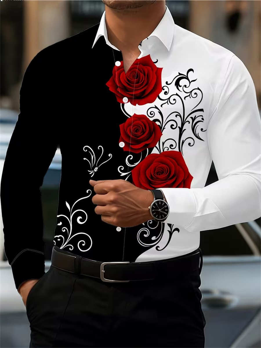Mens Fashion Style - Camisa de Manga Larga con Estampado