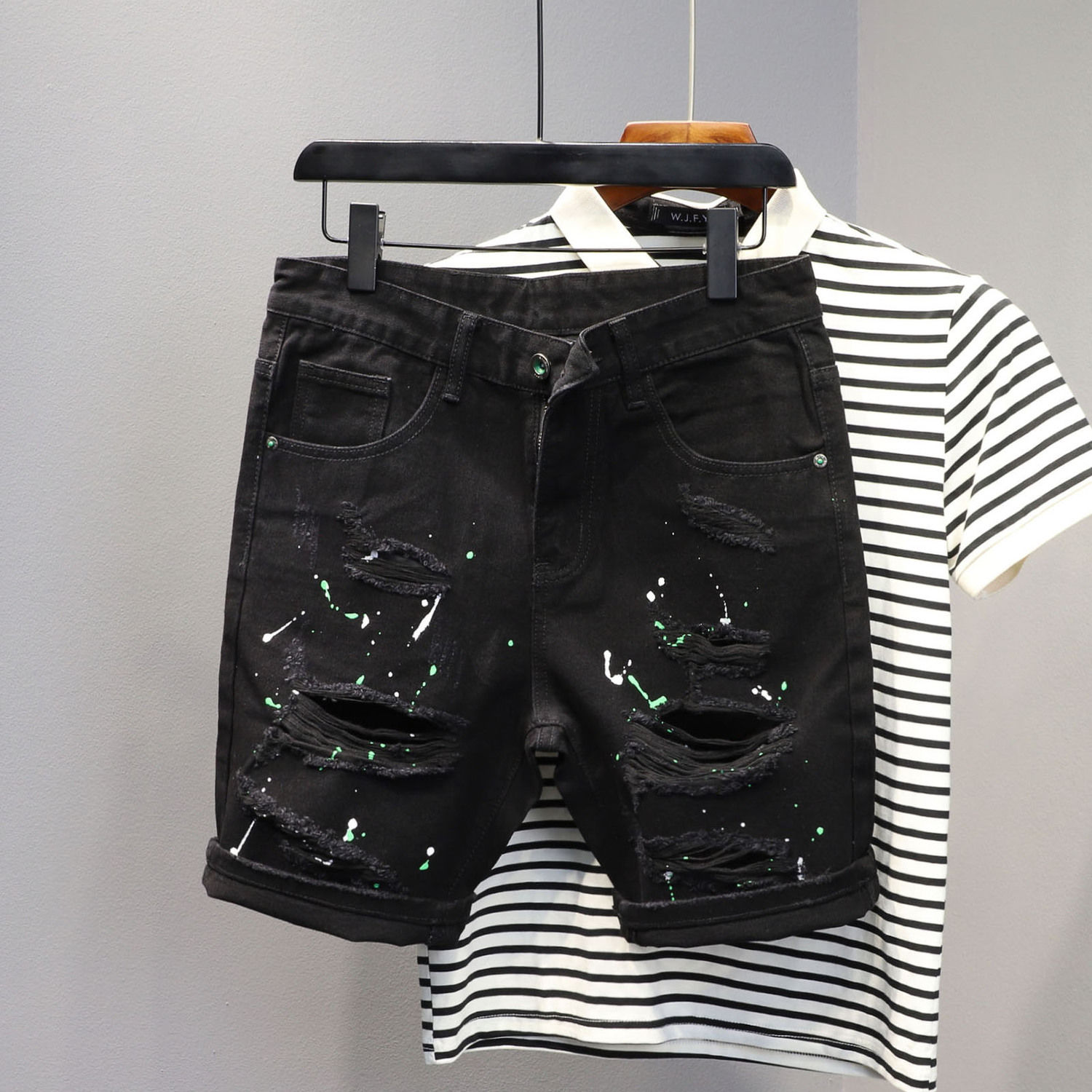 Jeans Pants Fashion Men - Pantalones vaqueros cortos ajustados para hombre,