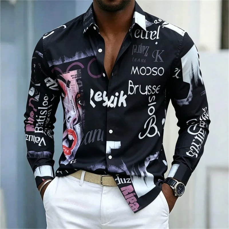 Camisa de manga larga estampad - Mens Fashion Casual reseña y precio