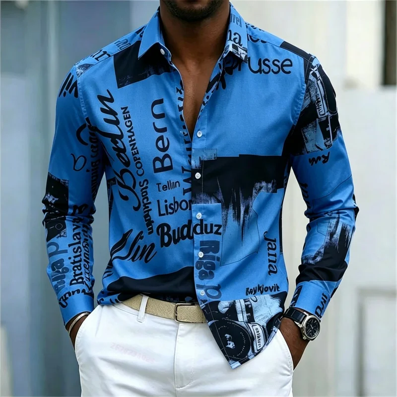 Camisa de manga larga estampad - Mens Fashion Casual reseña y precio