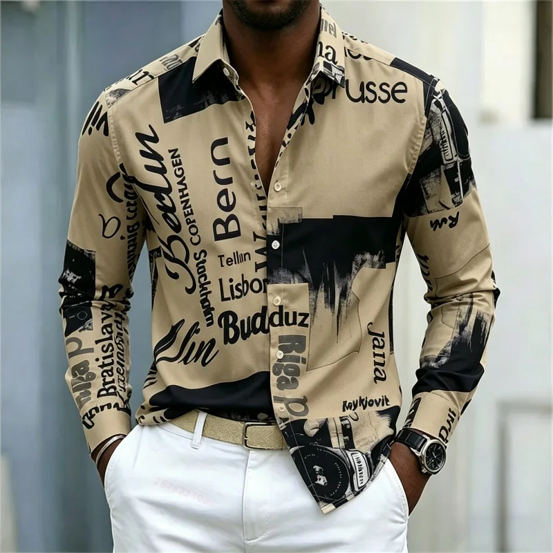 Camisa de manga larga estampad - Mens Fashion Casual reseña y precio