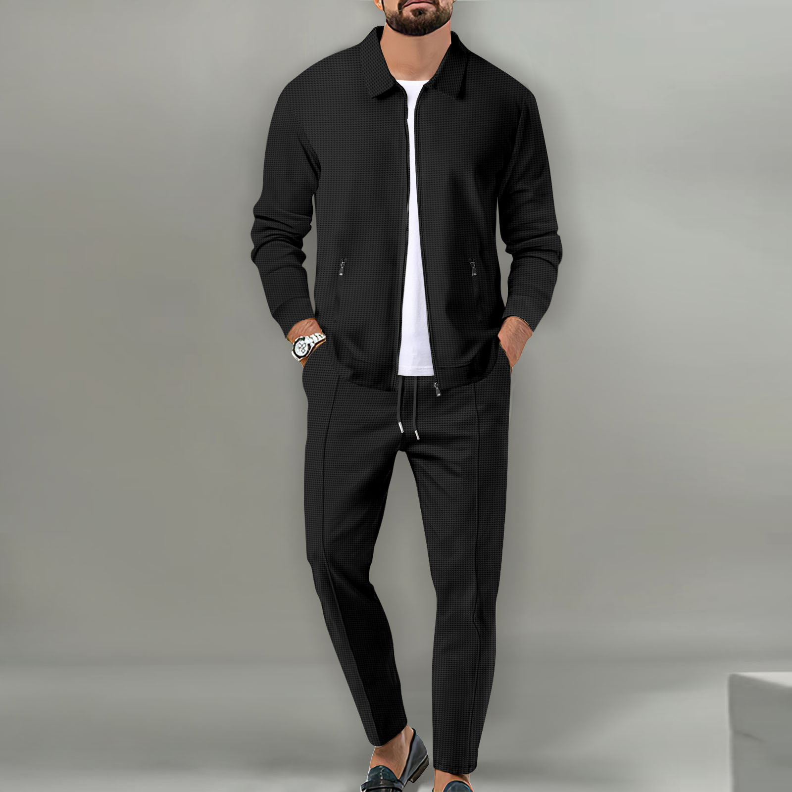 Conjunto de chaqueta de otoño  - Knitted Cardigan Men reseña y precio