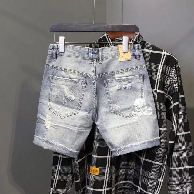 Pantalones vaqueros cortos ras - Jeans Pants Fashion Men reseña y precio